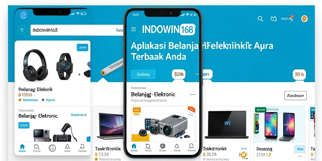 Antarmuka aplikasi INDOWIN168 dengan berbagai kategori elektronik.