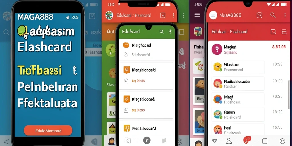 Antarmuka pengguna aplikasi MAGA888 yang memudahkan belajar dengan flashcard.
