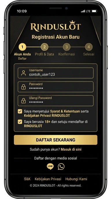 Tampilan halaman daftar rinduslot
